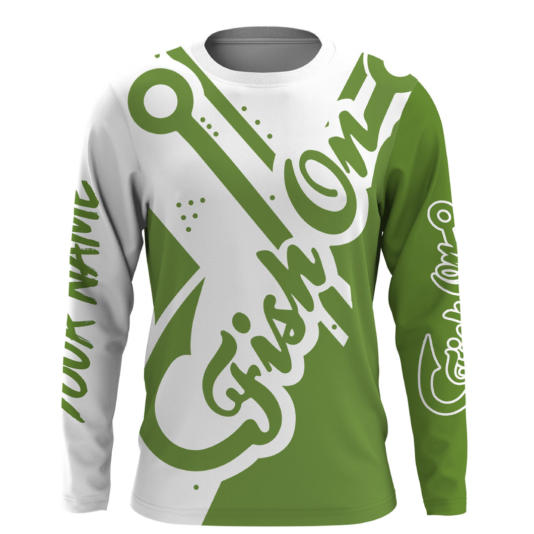 Fish On green shirt Customize Name Long Sleeve Fishing Shirts fishing gift for men, women, Kid NQS2471