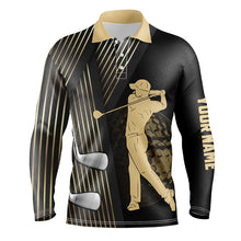 Load image into Gallery viewer, Black and gold Mens golf polo shirts custom golf clubs team golf shirts, golf tops for men NQS7258