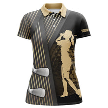 Load image into Gallery viewer, Black and gold Women golf polo shirt custom golf clubs team golf shirts, golf tops for ladies NQS7258