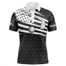 Load image into Gallery viewer, Black and White Mens golf polo shirts custom American flag team golf shirts, patriot golf tops for men NQS7259