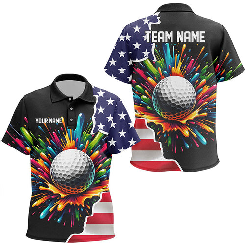 American flag black Kid golf polo shirts custom colorful paint golf shirts, patriot Kid golf tops NQS7260