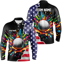 Load image into Gallery viewer, American flag black Mens golf polo shirts custom colorful paint golf shirts, patriot golf tops for men NQS7260