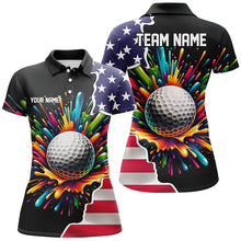 Load image into Gallery viewer, American flag black Women golf polo shirt custom colorful paint golf shirts, patriot ladies golf tops NQS7260