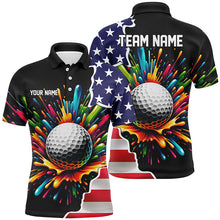 Load image into Gallery viewer, American flag black Mens golf polo shirts custom colorful paint golf shirts, patriot golf tops for men NQS7260