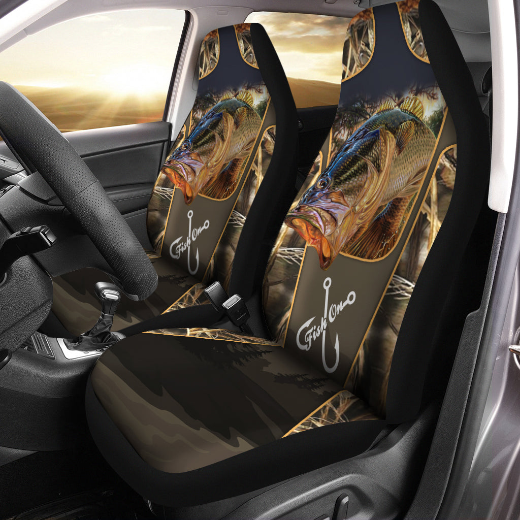 Largemouth Bass Fishing Fish On Custom 3D All over Seat Cover, perfect car accessories - personalized fishing gift for fishing lovers - NQS556