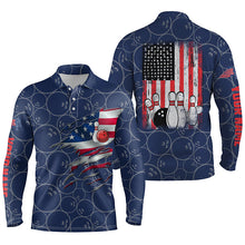 Load image into Gallery viewer, Blue Bowling polo shirts for men custom name vintage American flag bowling jerseys NQS6323