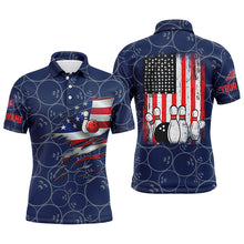 Load image into Gallery viewer, Blue Bowling polo shirts for men custom name vintage American flag bowling jerseys NQS6323