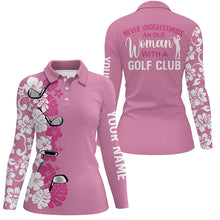 Load image into Gallery viewer, Women golf polo shirt Custom pink tropical golf club never underestimate an old woman with a golf club NQS7266