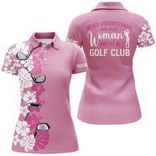 Load image into Gallery viewer, Women golf polo shirt Custom pink tropical golf club never underestimate an old woman with a golf club NQS7266