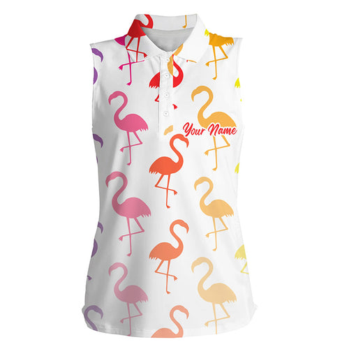 Women sleeveless polo shirt rainbow summer flamingos pattern custom team flamingo golf shirts NQS5187