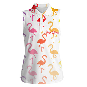 Women sleeveless polo shirt rainbow summer flamingos pattern custom team flamingo golf shirts NQS5187