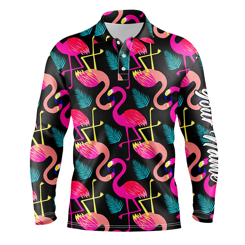 Mens golf polo shirt neon flamingos tropical pattern custom team flamingo golf shirts, golfing gifts NQS5188