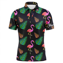 Load image into Gallery viewer, Mens golf polo shirt neon flamingos palm leaves pattern custom team flamingo golf shirts, golfing gift NQS5189