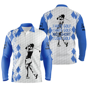 Blue Mens golf polo shirt I hate golf nice shot I love golf custom name funny golf gifts NQS3572