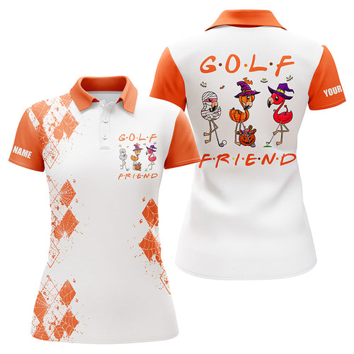 Funny halloween golf shirt custom name women golf polo shirt - Flamingo golf friend Halloween shirt NQS3895