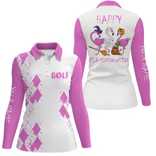 Load image into Gallery viewer, Pink Flamingo Womens golf polo shirt custom funny Halloween flamingoween golf shirt for ladies NQS6558
