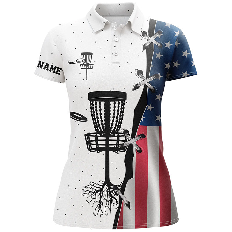 Women disc golf polo shirt American flag custom name disc golf team shirt, disc golf gifts NQS4306