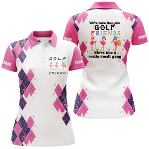 Womens golf polo shirt we're more than just golf friends flamingo custom name funny golf shirt NQS3449