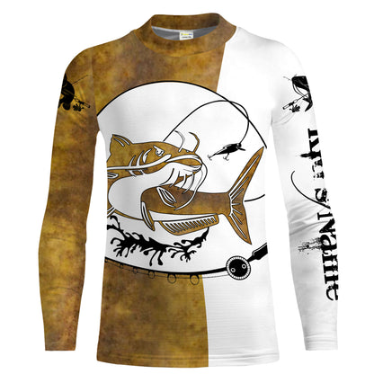 Flathead catfish Fishing scales Custom white Long sleeve performance Fishing Shirts, apparel for team catfish - NQS2080