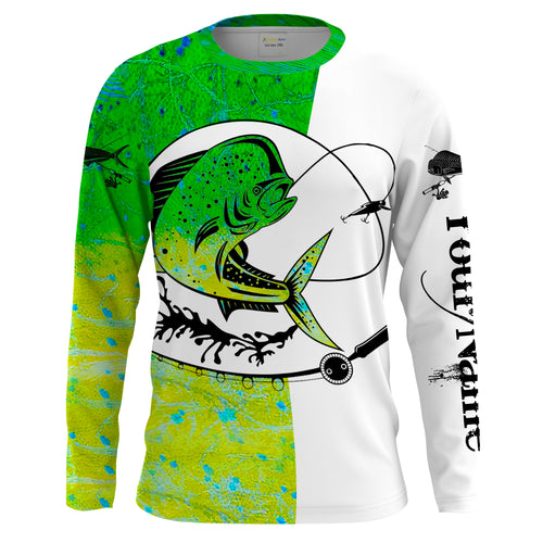 Mahi-mahi fish Dorado Fishing scales Custom white Long sleeve performance Fishing Shirts, apparel for saltwater fishing NQS2082