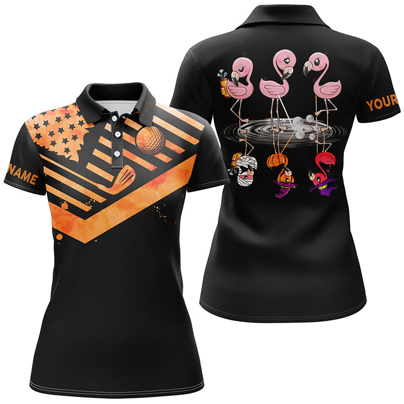 Funny black women golf polo shirts orange American flag custom Halloween Flamingo golf friends NQS6350