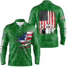 Load image into Gallery viewer, Green Bowling polo shirts for men custom name vintage American flag bowling jerseys NQS6562