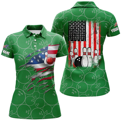 Bowling Polo shirt for women custom green vintage American flag bowling jerseys NQS6562