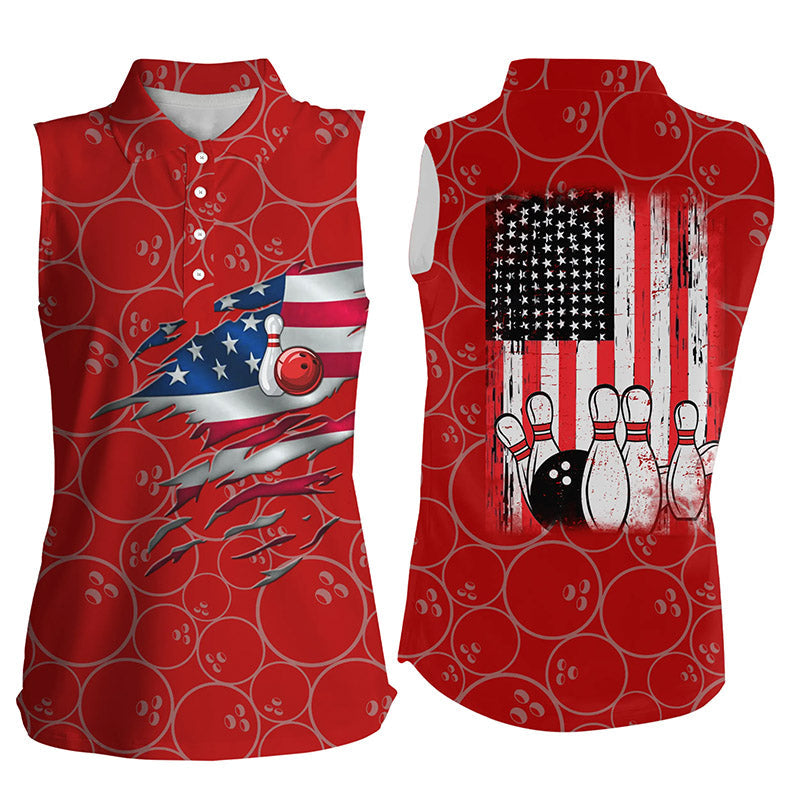 Bowling sleeveless polos for women red camo retro American flag bowling jerseys NQS6563
