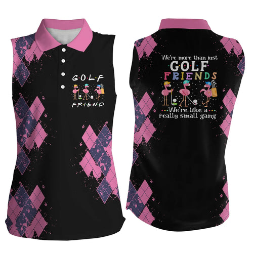 Women's sleeveless golf polo shirt we're more than just golf friends flamingo funny golf shirt | Pink NQS4892