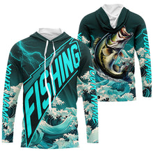 Load image into Gallery viewer, Largemouth Bass fishing Cyan Blue Ocean wave lightning thunder Custom performance Bass fishing jerseys NQS7277