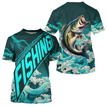 Load image into Gallery viewer, Largemouth Bass fishing Cyan Blue Ocean wave lightning thunder Custom performance Bass fishing jerseys NQS7277