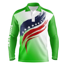 Load image into Gallery viewer, American flag Mens golf polo shirts custom golf attire for men, patriotic golf gift for mens | Green NQS6357