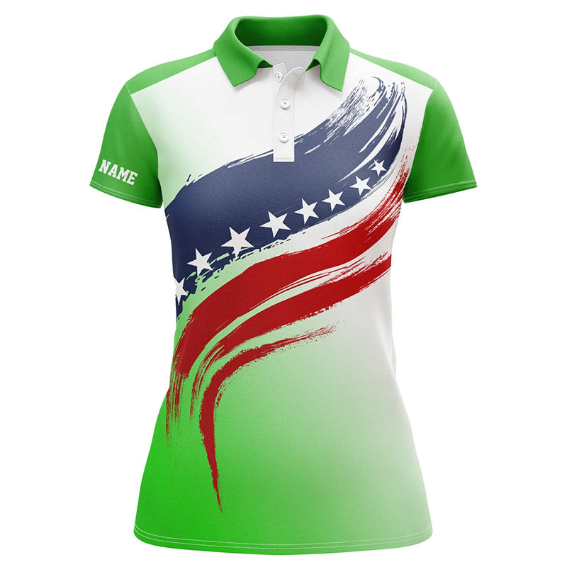 American flag Womens golf polo shirts custom golf attire for women, patriotic golf gift ladies | Green NQS6357