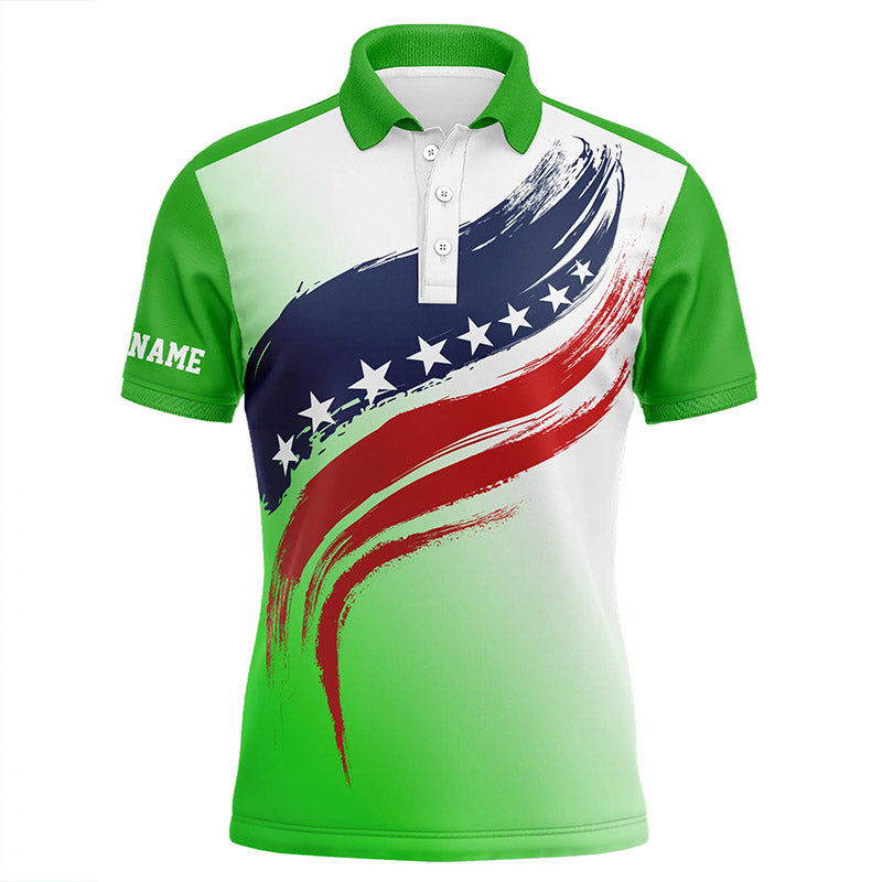 American flag Mens golf polo shirts custom golf attire for men, patriotic golf gift for mens | Green NQS6357
