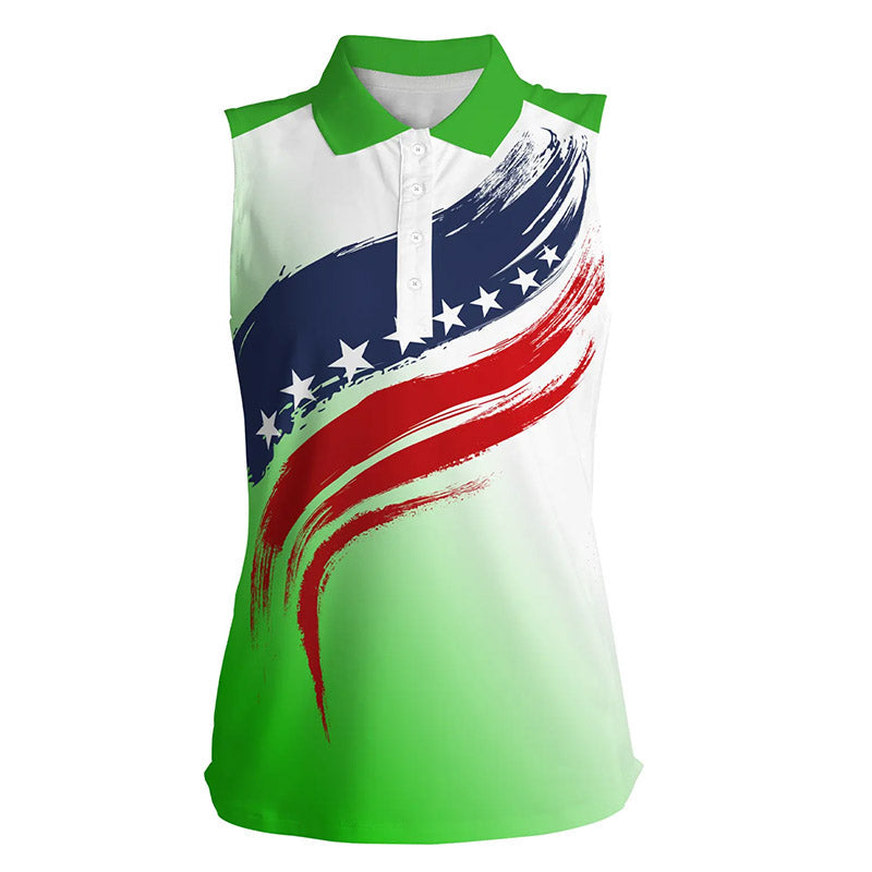 American flag Women sleeveless polo shirt golf attire for women, patriotic golf gift for ladies| Green NQS6357