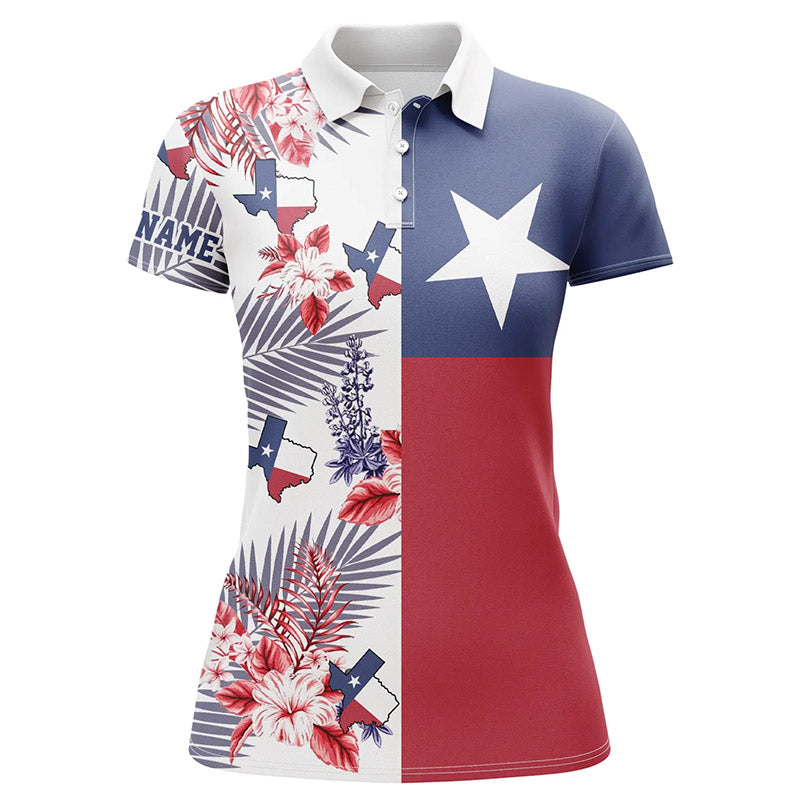 Texas flag Womens golf polo shirts custom tropical leaf golf attire for women, golf gift for ladies NQS6362