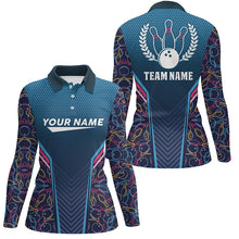 Load image into Gallery viewer, Bowling blue camo Womens bowling polo shirt Personalized Bowling Team League Jerseys Gift For Bowlers NQS6832