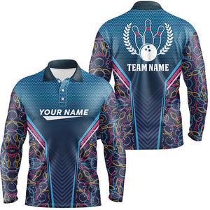 Bowling blue camo Men polo Bowling Shirt Personalized Bowling Team League Jerseys Gift For Bowler NQS6832