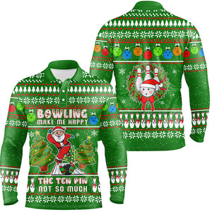 Funny ugly Christmas Santa Bowler Men bowling polo Shirt bowling make me happy the ten pin not so much NQS6836