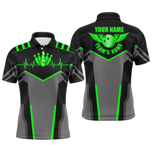 Bowling shirts for men custom name and team name Bowling Ball and Pins, team bowling shirts | Green NQS4530