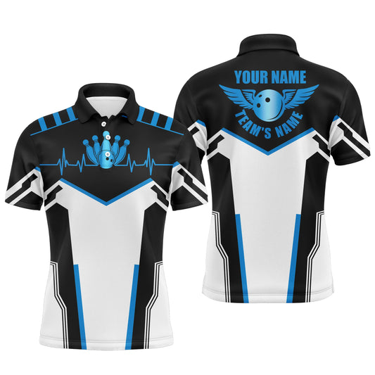 Custom Black white bowling shirt for men – personalized team jersey front view