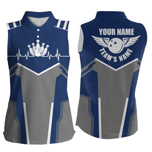 Custom sleeveless bowling shirt for women – personalized team jersey front view