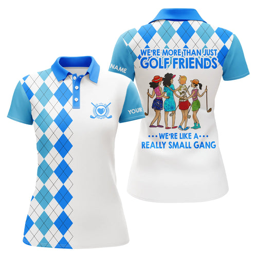 Custom womens golf polo shirts multi-color argyle plaid we're more than golf friends we're small gang NQS4904