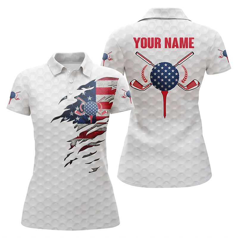 American flag white golf ball skin Womens golf polos shirts custom patriot ladies golf shirts NQS5227