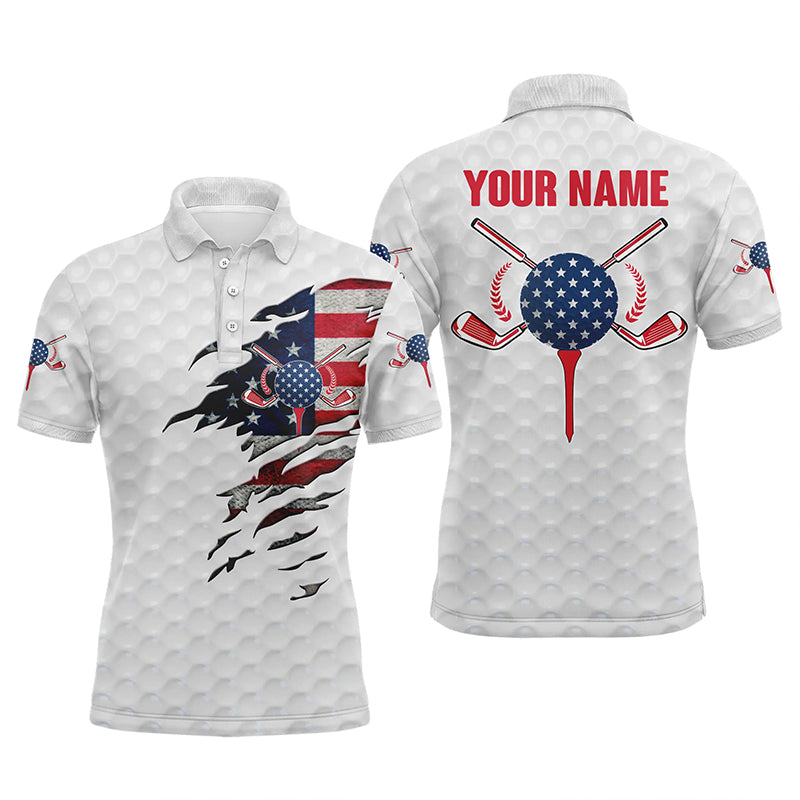 American flag white golf ball skin Mens golf polos shirts custom patriot golf gift, golf shirt for men NQS5227