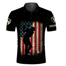 Load image into Gallery viewer, Vintage American flag patriotic US flag custom name black golf polo shirts - golf gift ideas for him NQS3594