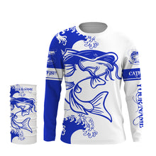 Load image into Gallery viewer, Personalized Catfish fishing tattoo jerseys, Catfish Long Sleeve Fishing tournament shirts | Blue NQS3736