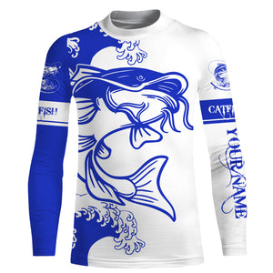 Personalized Catfish fishing tattoo jerseys, Catfish Long Sleeve Fishing tournament shirts | Blue NQS3736