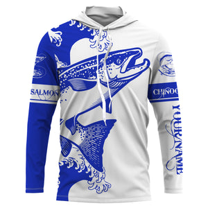 Personalized King salmon fishing tattoo jerseys, salmon Long Sleeve Fishing tournament shirts | Blue NQS3737