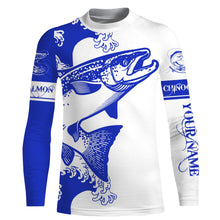 Load image into Gallery viewer, Personalized King salmon fishing tattoo jerseys, salmon Long Sleeve Fishing tournament shirts | Blue NQS3737